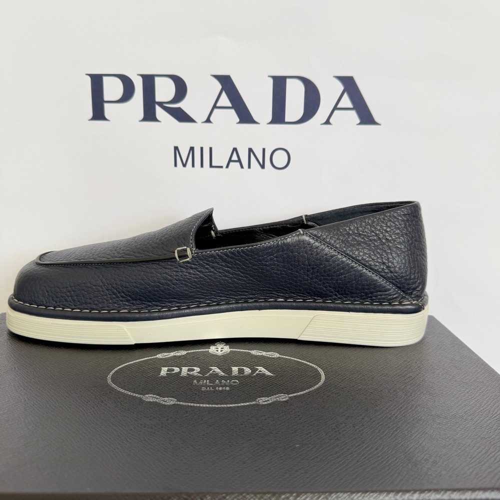Prada Mens 2DF088 Baltico Blue Cervo Deerskin Leather Loafers UK 8.5